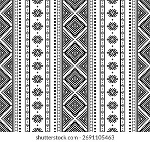 Southwest native seamless pattern ethnic tribal Aztec geometric Navajo Native American fabric black and white design vector for textile printing
