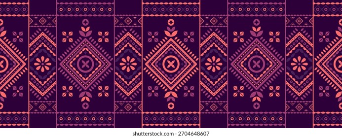 Patrón inconsútil nativo suroeste tribal étnico azteca floral geométrico Navajo Tela nativa americana Vector de diseño colorido para la impresión textil