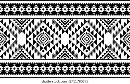 Patrón nativo del suroeste sin fisuras étnico tribal azteca geométrica Navajo Tela nativa americana Vector de diseño en blanco y negro para la impresión textil