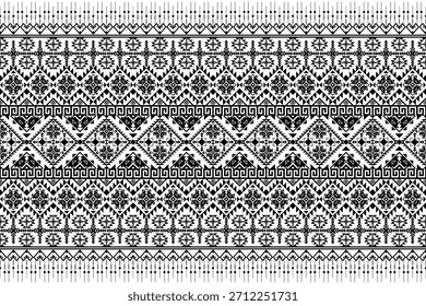 Southwest Patrón nativo sin costuras tribal étnico azteca geométrica Navajo Tela nativa americana Vector de diseño en blanco y negro para impresión textil