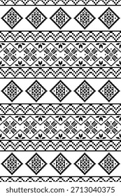 Patrón inconsútil nativo suroeste étnico tribal azteca pixel art geométrico Navajo Tela nativa americana Vector de diseño en blanco y negro para la impresión textil