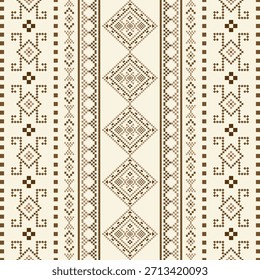 Patrón nativo del suroeste sin fisuras étnico tribal azteca pixel art geométrico Navajo Tela nativa americana Vector de diseño de tonos de tierra para la impresión textil