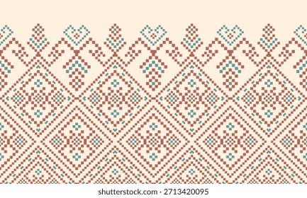 Patrón nativo del suroeste sin fisuras étnico tribal azteca pixel art geométrico Navajo Tela nativa americana Vector de diseño de tonos de tierra para la impresión textil