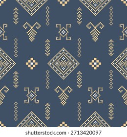 Patrón nativo del suroeste sin fisuras étnico tribal azteca pixel art geométrico Navajo Tela nativa americana Vector de diseño de tonos de tierra para la impresión textil