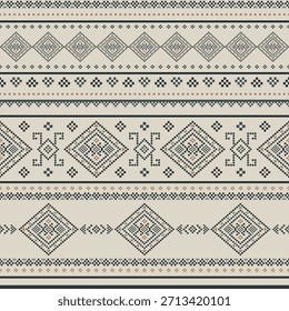 Patrón nativo del suroeste sin fisuras étnico tribal azteca pixel art geométrico Navajo Tela nativa americana Vector de diseño de tonos de tierra para la impresión textil