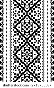 Patrón inconsútil nativo suroeste étnico tribal azteca pixel art geométrico Navajo Tela nativa americana Vector de diseño en blanco y negro para la impresión textil