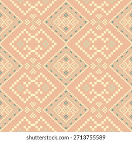 Patrón nativo del suroeste sin fisuras étnico tribal azteca pixel art geométrico Navajo Tela nativa americana Vector de diseño de tonos de tierra para la impresión textil