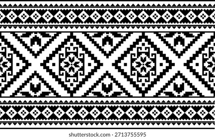 Patrón inconsútil nativo suroeste étnico tribal azteca pixel art geométrico Navajo Tela nativa americana Vector de diseño en blanco y negro para la impresión textil