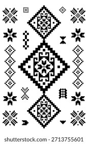 Südwesten nativen nahtlosen Muster ethnischen Stamm Aztec Pixel Kunst geometrische Navajo Native American Stoff schwarz-weiß Design Vektor für Stoffdruck