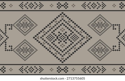 Patrón nativo del suroeste sin fisuras étnico tribal azteca pixel art geométrico Navajo Tela nativa americana Vector de diseño de tonos de tierra para la impresión textil