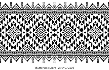 Patrón nativo del suroeste sin fisuras étnico tribal azteca geométrica Navajo Tela nativa americana Vector de diseño en blanco y negro para la impresión textil