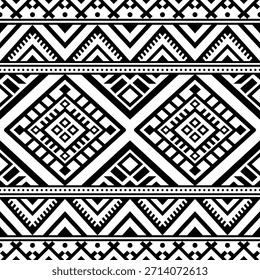 Patrón nativo del suroeste sin fisuras étnico tribal azteca geométrica Navajo Tela nativa americana Vector de diseño en blanco y negro para la impresión textil