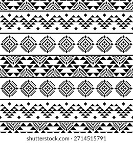 Patrón nativo del suroeste sin fisuras étnico tribal azteca geométrica Navajo Tela nativa americana Vector de diseño en blanco y negro para la impresión textil