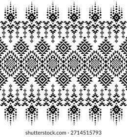 Patrón nativo del suroeste sin fisuras étnico tribal azteca geométrica Navajo Tela nativa americana Vector de diseño en blanco y negro para la impresión textil