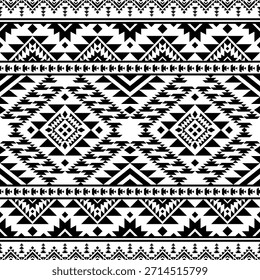 Patrón nativo del suroeste sin fisuras étnico tribal azteca geométrica Navajo Tela nativa americana Vector de diseño en blanco y negro para la impresión textil