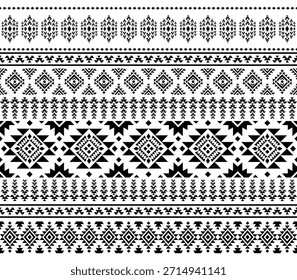 Patrón nativo del suroeste sin fisuras étnico tribal azteca geométrica Navajo Tela nativa americana Vector de diseño en blanco y negro para la impresión textil
