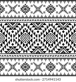 Patrón nativo del suroeste sin fisuras étnico tribal azteca geométrica Navajo Tela nativa americana Vector de diseño en blanco y negro para la impresión textil