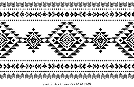 Patrón nativo del suroeste sin fisuras étnico tribal azteca geométrica Navajo Tela nativa americana Vector de diseño en blanco y negro para la impresión textil