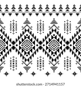 Patrón nativo del suroeste sin fisuras étnico tribal azteca geométrica Navajo Tela nativa americana Vector de diseño en blanco y negro para la impresión textil