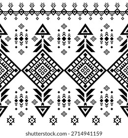 Patrón nativo del suroeste sin fisuras étnico tribal azteca geométrica Navajo Tela nativa americana Vector de diseño en blanco y negro para la impresión textil