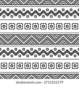 Patrón nativo del suroeste sin fisuras étnico tribal azteca geométrica Navajo Tela nativa americana Vector de diseño en blanco y negro para la impresión textil