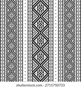 Patrón inconsútil nativo suroeste étnico tribal azteca pixel art geométrico Navajo Tela nativa americana Vector de diseño en blanco y negro para la impresión textil