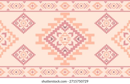 Patrón nativo del suroeste sin fisuras étnico tribal azteca pixel art geométrico Navajo Tela nativa americana Vector de diseño de tonos de tierra para la impresión textil