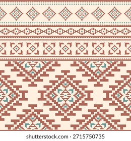 Patrón nativo del suroeste sin fisuras étnico tribal azteca pixel art geométrico Navajo Tela nativa americana Vector de diseño de tonos de tierra para la impresión textil
