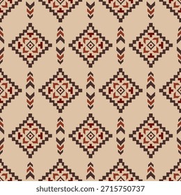 Patrón nativo del suroeste sin fisuras étnico tribal azteca pixel art geométrico Navajo Tela nativa americana Vector de diseño de tonos de tierra para la impresión textil