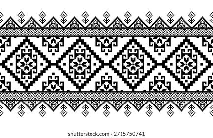 Patrón inconsútil nativo suroeste étnico tribal azteca pixel art geométrico Navajo Tela nativa americana Vector de diseño en blanco y negro para la impresión textil
