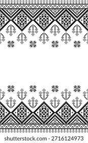 Patrón inconsútil nativo suroeste étnico tribal azteca pixel art geométrico Navajo Tela nativa americana Vector de diseño en blanco y negro para la impresión textil