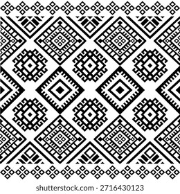 Patrón nativo del suroeste sin fisuras étnico tribal azteca geométrica Navajo Tela nativa americana Vector de diseño en blanco y negro para la impresión textil