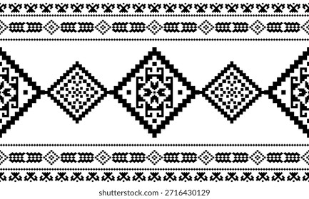 Patrón inconsútil nativo suroeste étnico tribal azteca pixel art geométrico Navajo Tela nativa americana Vector de diseño en blanco y negro para la impresión textil