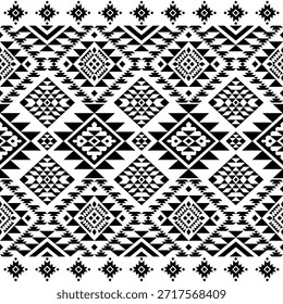 Patrón nativo del suroeste sin fisuras étnico tribal azteca geométrica Navajo Tela nativa americana Vector de diseño en blanco y negro para la impresión textil