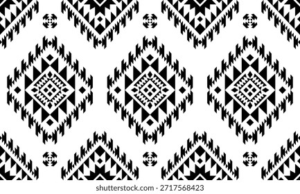Patrón nativo del suroeste sin fisuras étnico tribal azteca geométrica Navajo Tela nativa americana Vector de diseño en blanco y negro para la impresión textil