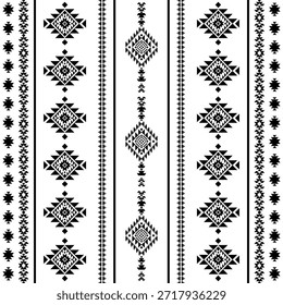 Sudoeste nativo sem emenda padrão étnico tribal asteca geométrica Navajo Nativo americano tecido preto e branco vetor de design para impressão têxtil