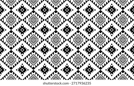 Patrón nativo del suroeste sin fisuras étnico tribal azteca geométrica Navajo Tela nativa americana Vector de diseño en blanco y negro para la impresión textil
