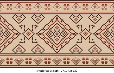 Patrón nativo del suroeste sin fisuras étnico tribal azteca pixel art geométrico Navajo Tela nativa americana Vector de diseño de tonos de tierra para la impresión textil