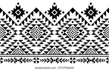 Patrón nativo del suroeste sin fisuras étnico tribal azteca geométrica Navajo Tela nativa americana Vector de diseño en blanco y negro para la impresión textil