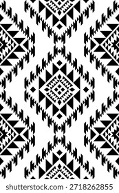 Patrón nativo del suroeste sin fisuras étnico tribal azteca geométrica Navajo Tela nativa americana Vector de diseño en blanco y negro para la impresión textil
