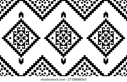 Patrón nativo del suroeste sin fisuras étnico tribal azteca geométrica Navajo Tela nativa americana Vector de diseño en blanco y negro para la impresión textil