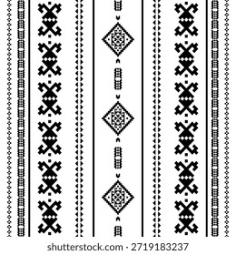 Patrón inconsútil nativo suroeste étnico tribal azteca pixel art geométrico Navajo Tela nativa americana Vector de diseño en blanco y negro para la impresión textil