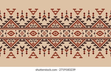 Patrón nativo del suroeste sin fisuras étnico tribal azteca pixel art geométrico Navajo Tela nativa americana Vector de diseño de tonos de tierra para la impresión textil