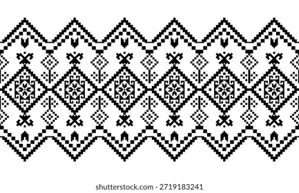 Patrón inconsútil nativo suroeste étnico tribal azteca pixel art geométrico Navajo Tela nativa americana Vector de diseño en blanco y negro para la impresión textil