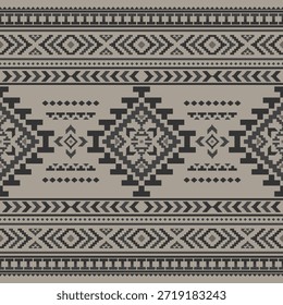 Patrón nativo del suroeste sin fisuras étnico tribal azteca pixel art geométrico Navajo Tela nativa americana Vector de diseño de tonos de tierra para la impresión textil