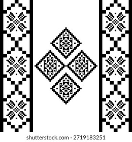 Patrón inconsútil nativo suroeste étnico tribal azteca pixel art geométrico Navajo Tela nativa americana Vector de diseño en blanco y negro para la impresión textil