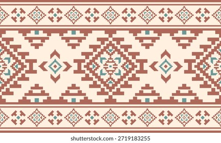 Patrón nativo del suroeste sin fisuras étnico tribal azteca pixel art geométrico Navajo Tela nativa americana Vector de diseño de tonos de tierra para la impresión textil
