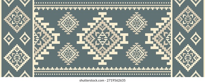 Patrón nativo del suroeste sin fisuras étnico tribal azteca pixel art geométrico Navajo Tela nativa americana Vector de diseño de tonos de tierra para la impresión textil