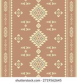 Patrón nativo del suroeste sin fisuras étnico tribal azteca pixel art geométrico Navajo Tela nativa americana Vector de diseño de tonos de tierra para la impresión textil