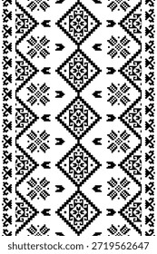 Patrón inconsútil nativo suroeste étnico tribal azteca pixel art geométrico Navajo Tela nativa americana Vector de diseño en blanco y negro para la impresión textil